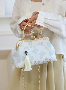 合金包国风旗袍包新中式立体压花手提单肩包大容量放手机红包夹子