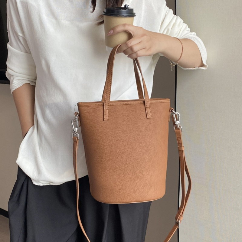 头层牛皮女士水桶包袋单肩斜挎手提包包欧美日韩百搭逛街简约真皮