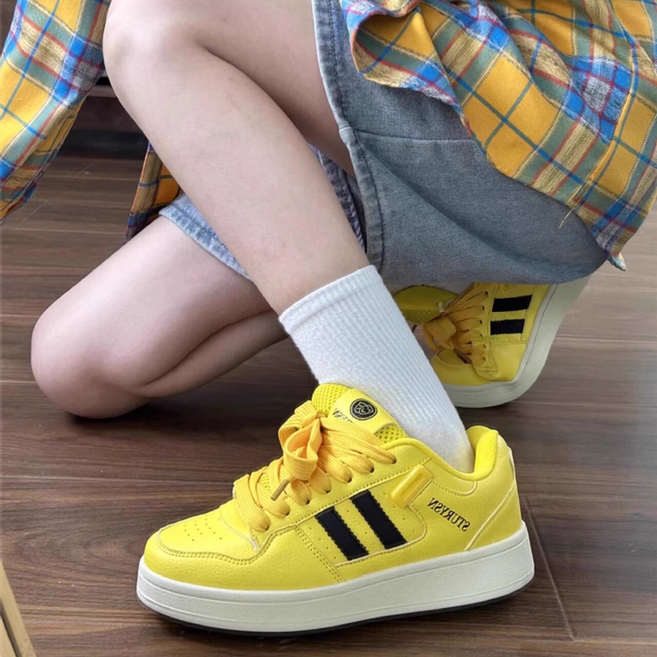 复古厚底韩版面包鞋2025新款ins潮板鞋黄色鞋子百搭学生运动鞋女
