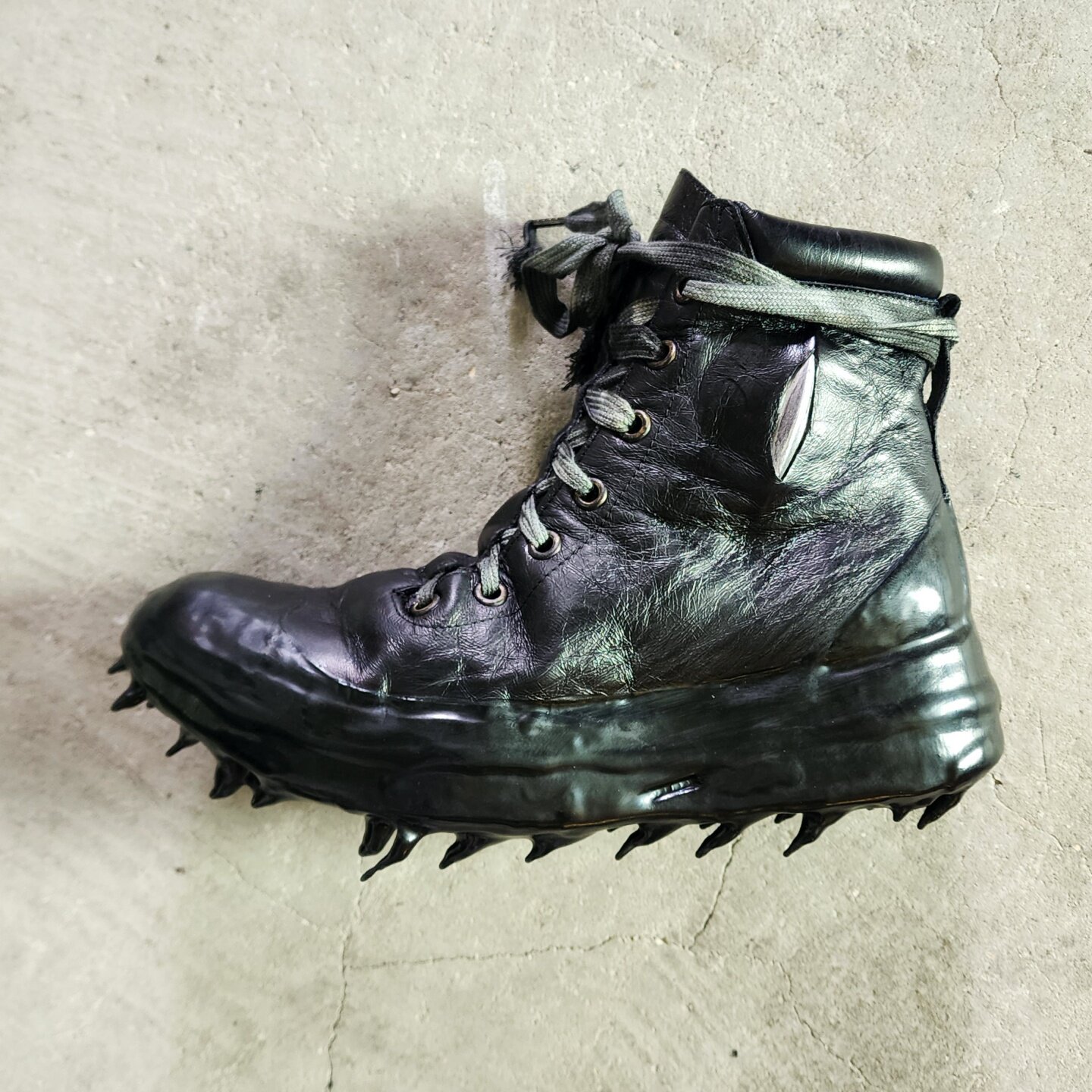 thumbnail for Diablo Pioneer classic distressed leaking titanium icicle hand-melted molten soles lava gel drip wax horsehide men's boots