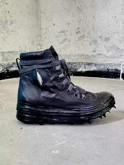 Dark Pioneer Classic Distressed Titanium Ice Pick Hand-Melted Lava Resin Wax Horse Leather Men's Boots