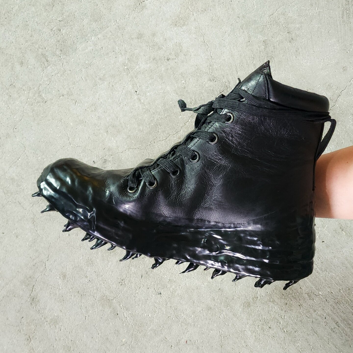 thumbnail for Diablo Pioneer classic distressed leaking titanium icicle hand-melted molten soles lava gel drip wax horsehide men's boots
