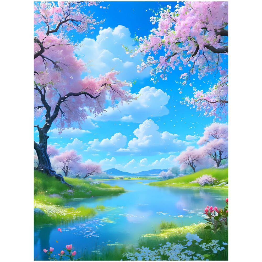 唯美桃花流水风景自粘贴画客厅卧室玄关装饰自粘贴纸防水墙贴