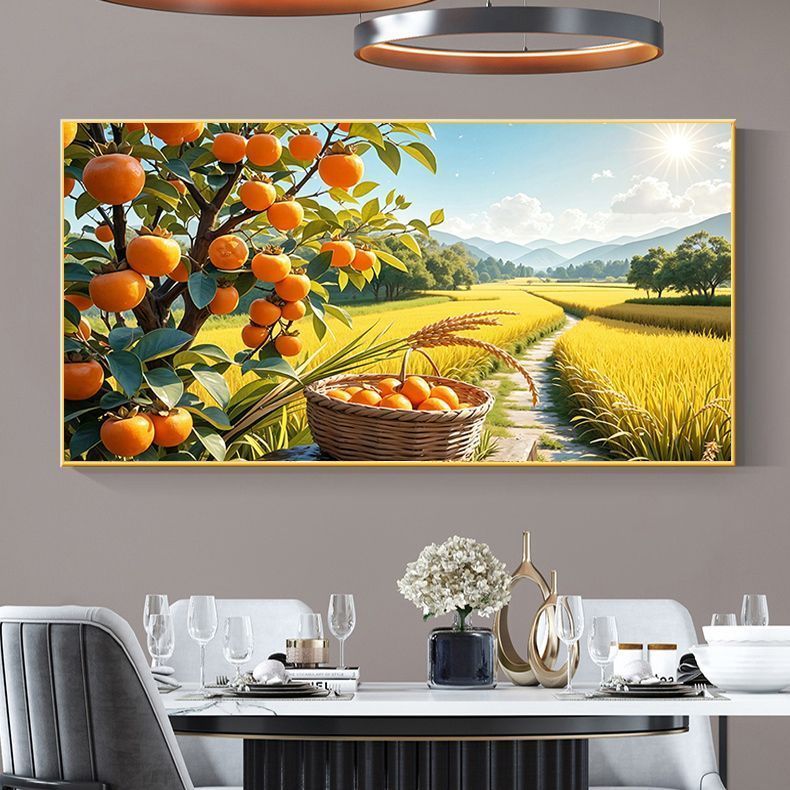 丰收图自粘画五谷丰登柿柿如意餐厅饭店水稻壁画苹果墙贴装饰画图片
