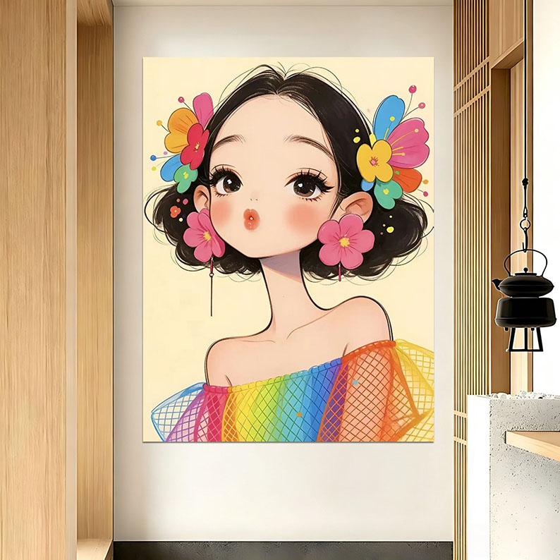 多巴胺卡通少女自粘防水墙贴