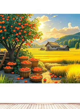 秋天丰收图自粘贴画田园风景画金秋贴纸厨房餐厅客厅墙贴装饰画