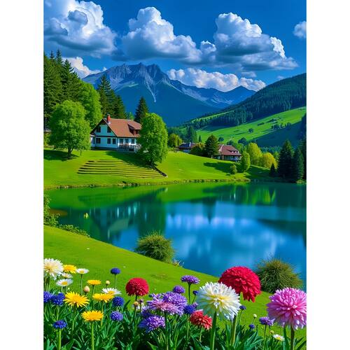 乡村田园山水自粘画风景贴纸