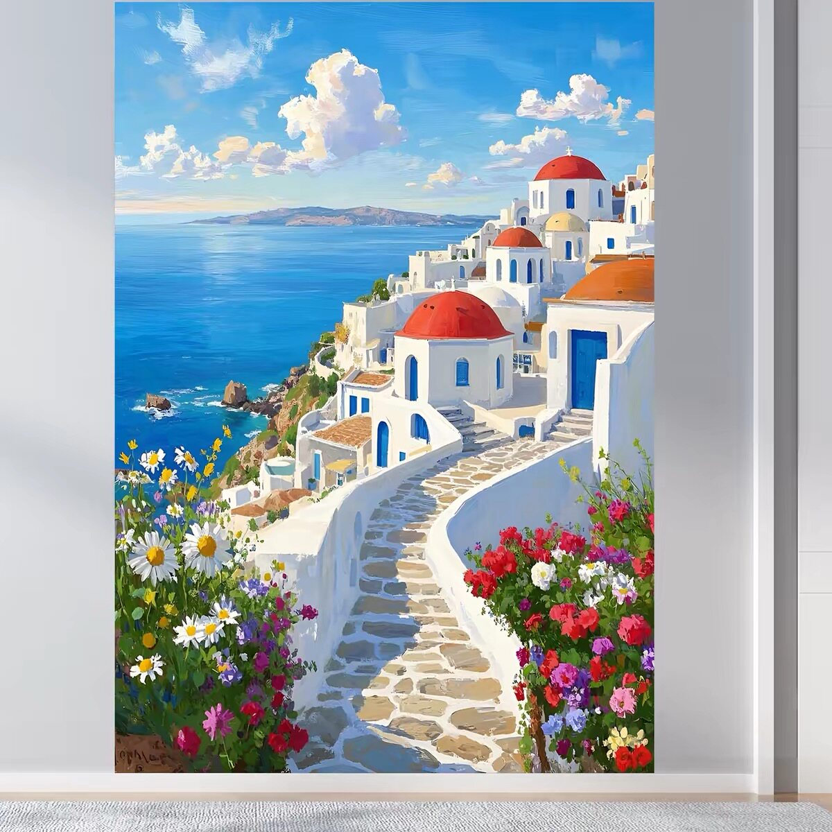 地中海风景自粘贴画治愈系卧室客厅背景墙贴画壁画防水墙贴装饰画