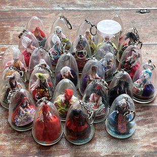 vintage法国淘世界各国古典民族服装袖珍迷你古董娃娃盒装小摆件