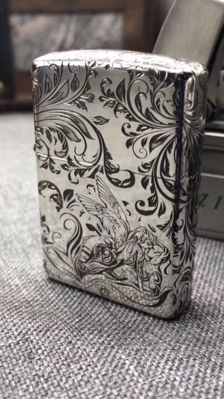 左左进口原装美国ZIPPO防风煤油打火机 纯铜五精雕唐草花精灵仙子