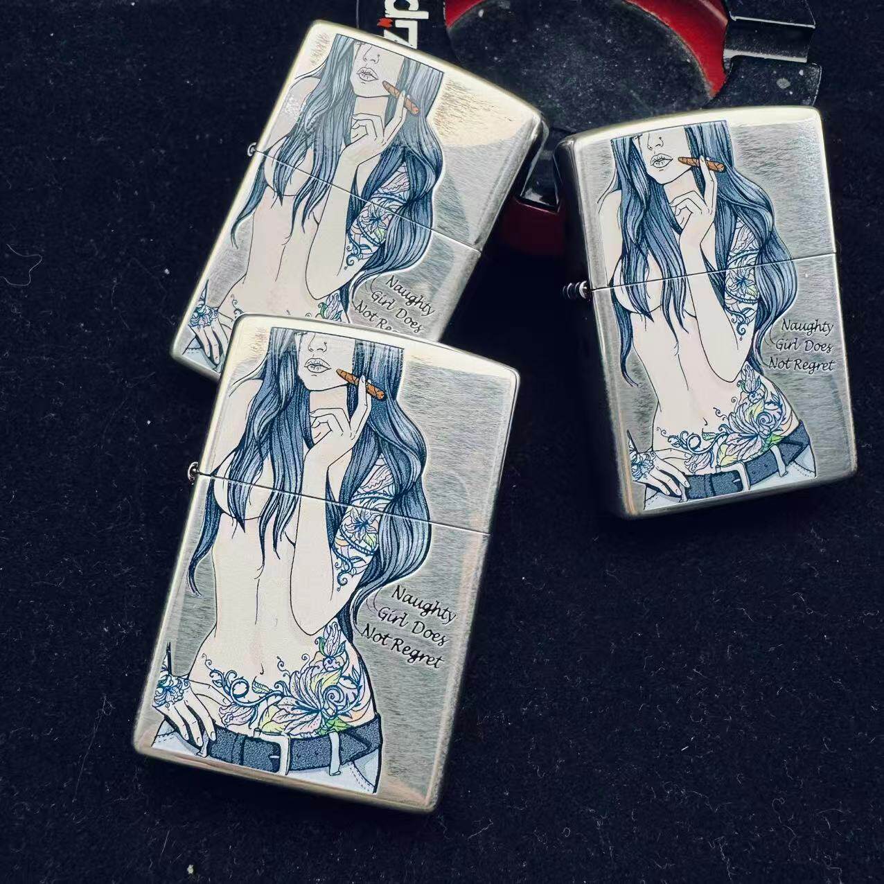 正品ZIPPO防风煤油大猴急熏银热转印纹身牛仔女郎收藏送礼情人节