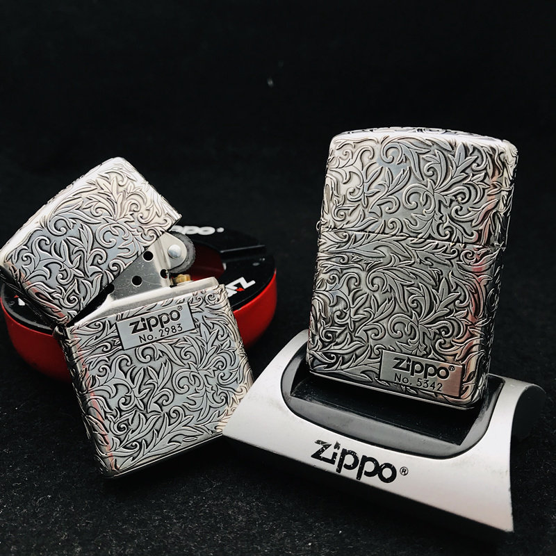 ZIPPO进口原装美国防风煤油打火机日版熏银盔甲五面唐草花藤标志