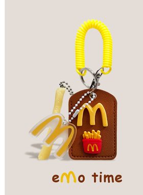 emo原创麦麦M记棕麦门禁pu卡套钥匙扣挂件百搭包包配饰礼物便携款