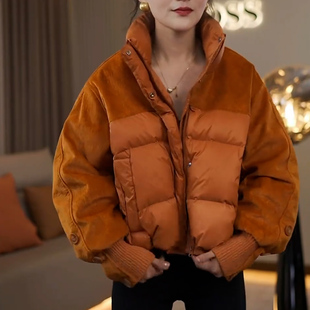 立领面包服女宽松加厚保暖棉服橙色通勤百搭减龄外套厚实羽绒棉服