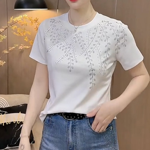 重工烫钻刺绣显瘦高级感短袖T恤