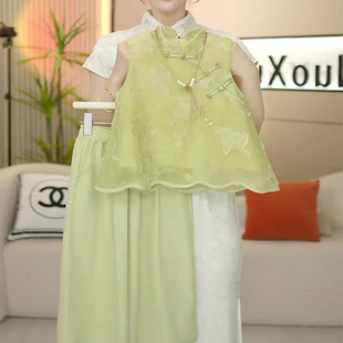 2025夏季 无袖 女童国风套装 女宝新中式 汉服 盘扣阔腿裤 古风九分裙裤