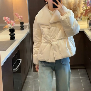 新款白鸭绒翻领提花加绒保暖羽绒服短款气质高端小个子羽绒棉服女