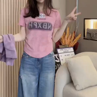 美式字母印花短袖T恤女修身女装