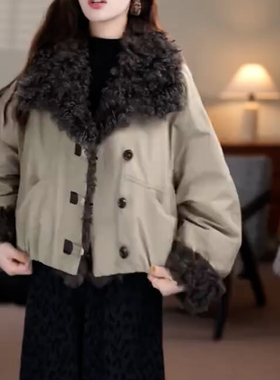 高级感毛领棉服女宽松加厚保暖棉袄外套小个子通勤气质百搭羽绒服