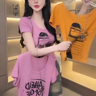 纯棉字母印花短袖T恤女夏季修身