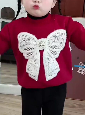 儿童新款时尚洋气喜庆加绒加厚卫衣大红色中国风拜年服保暖冬季