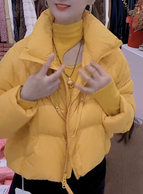 短款立领面包服女黄色宽松显瘦百搭时尚棉服外套高级感立领外套女