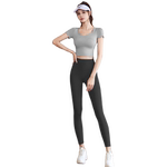 瑜伽服女上衣2025新款带胸垫专业晨跑步运动套装普拉提健身短袖秋