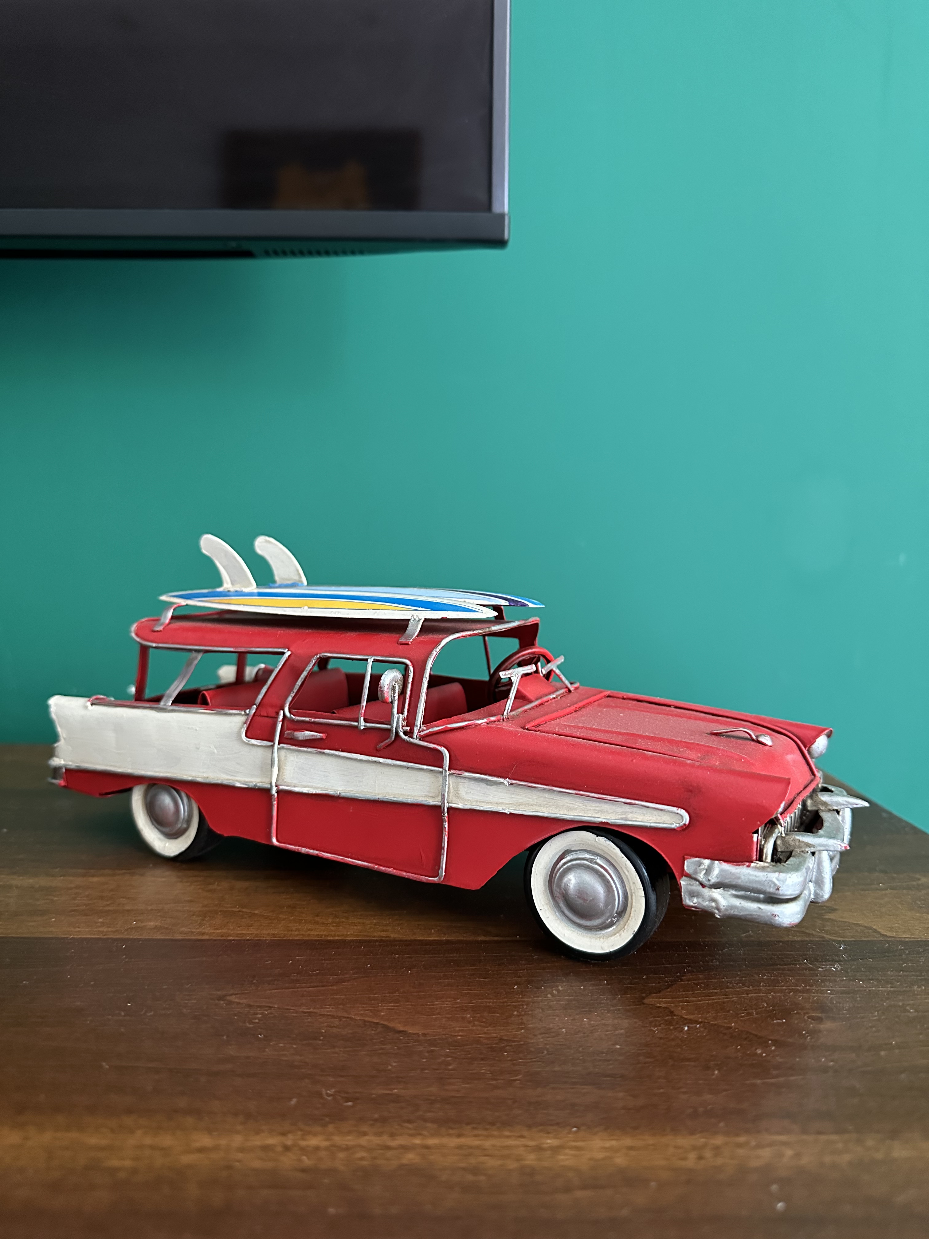 1957年雪佛兰Bel Air Nomad复古铁艺老爷车仿真模型 装饰摆件