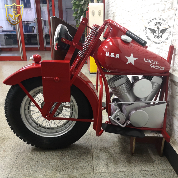 纯手工铁艺 哈雷摩托车模型 1:1门头招牌 咖啡店主题餐厅墙面装饰