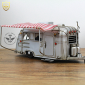 复古银色房车老爷车模型1 24兵人手办动漫场景酒吧咖啡店餐厅摆件