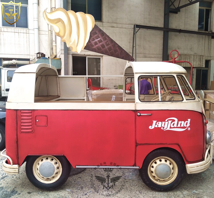 2.9米长铁艺 红色大众巴士 移动吧台模型 酒吧大型活动装饰复古