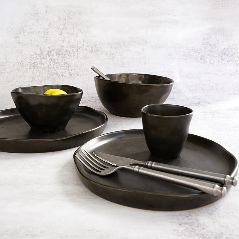 日式陶瓷餐具不规则套装牛排餐盘黑色复古创意面碗沙拉家用米饭碗,餐饮具,盘,淘宝优惠券,粉丝福利购,淘宝优惠卷