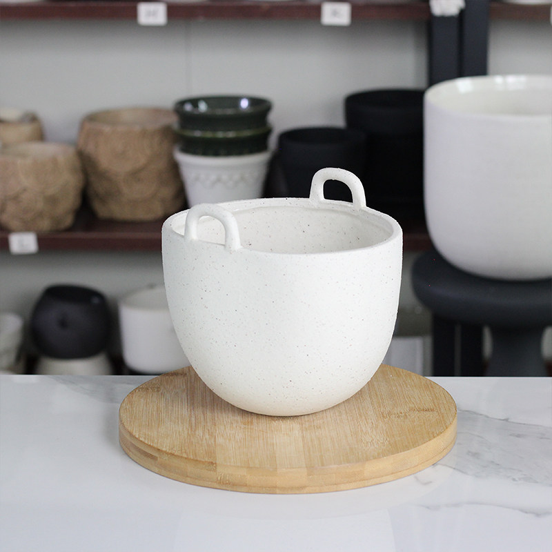 F家陶瓷提篮花盆白色无孔高17CM