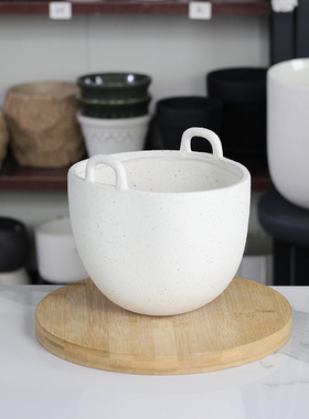 F家陶瓷提篮花盆白色无孔高17CM
