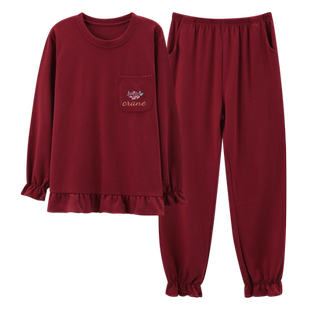 莱卡【高档面料】睡衣女长袖纯棉秋冬款新婚红色结婚家居服套装春