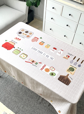 DOODA原创ins北欧卡通我的早餐格子防水桌布布艺盖布餐桌书桌茶几