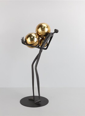 欧式轻奢金属抱球人摆件客厅电视A柜酒柜样板房售楼处软装饰品摆