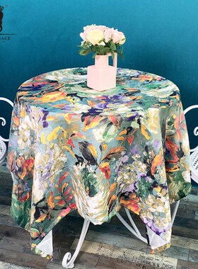 美式轻奢复古油画花卉绿色桌D布家用茶几台布书桌盖巾