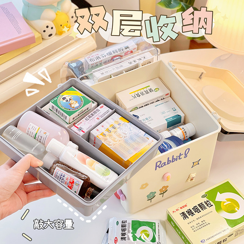 家用收纳箱可爱药品收纳盒儿童z桌面药箱宝宝药物箱子医药箱家庭