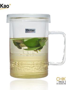 奇高带盖过滤花茶玻璃杯办公室透B明水杯加厚茶水分离泡茶杯子龙
