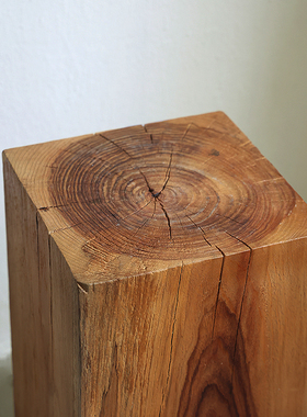 侘寂风底座雕塑造台装饰摆u件方形香樟木日式民宿碳化木墩家用实