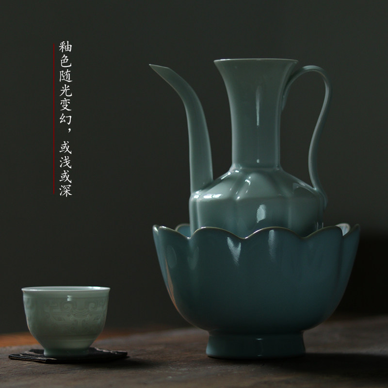 复古仿北宋汝窑莲花式温碗注子y酒碗仿宋点茶茶壶温碗茶具茶道配
