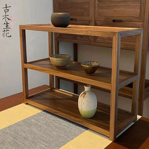 黑胡桃木桌面茶具收纳多层置物架茶室家用茶架茶杯架W子小型茶具