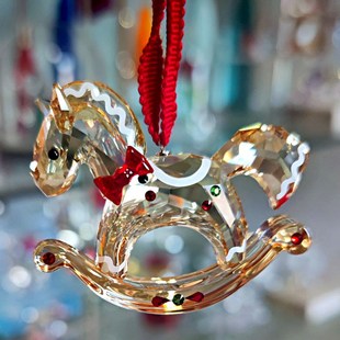 奥地利水晶金色童年摇摆木马汽车挂件饰内饰吊坠圣诞X礼物木马车