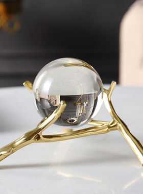 欧式铜摆件纯铜水晶球摆件客厅样板间软J装书房办公室美式酒柜轻