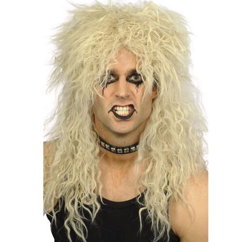 Men 80s Rock Style Gold Long Curly Heavy Metal Punk Style Sy
