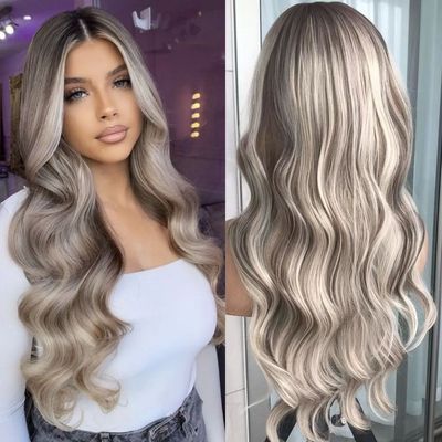 Body Wave Lace Front Wig Highlight Ash Blonde Lace Frontal S