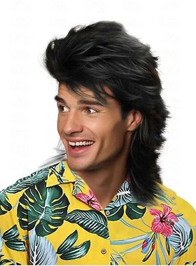WHIMSICAL W Synthetic Hair Mullet Wigs for Men 70s & 80s Cos