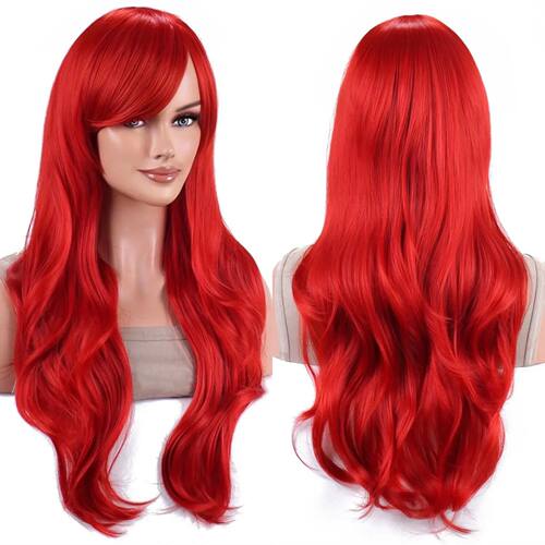 Synthetic probeauty Mermaid Wig Long Red Curly Body Wave Wig