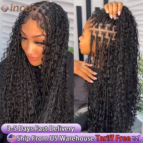 Boho Box Braided Wigs Curly Hair Synthetic Full Lace Front W